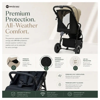 Neobreez Tetra Pushchair Stroller with Cup Holder – Beige/Black