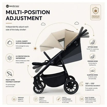 Neobreez Tetra Pushchair Stroller with Cup Holder – Beige/Black