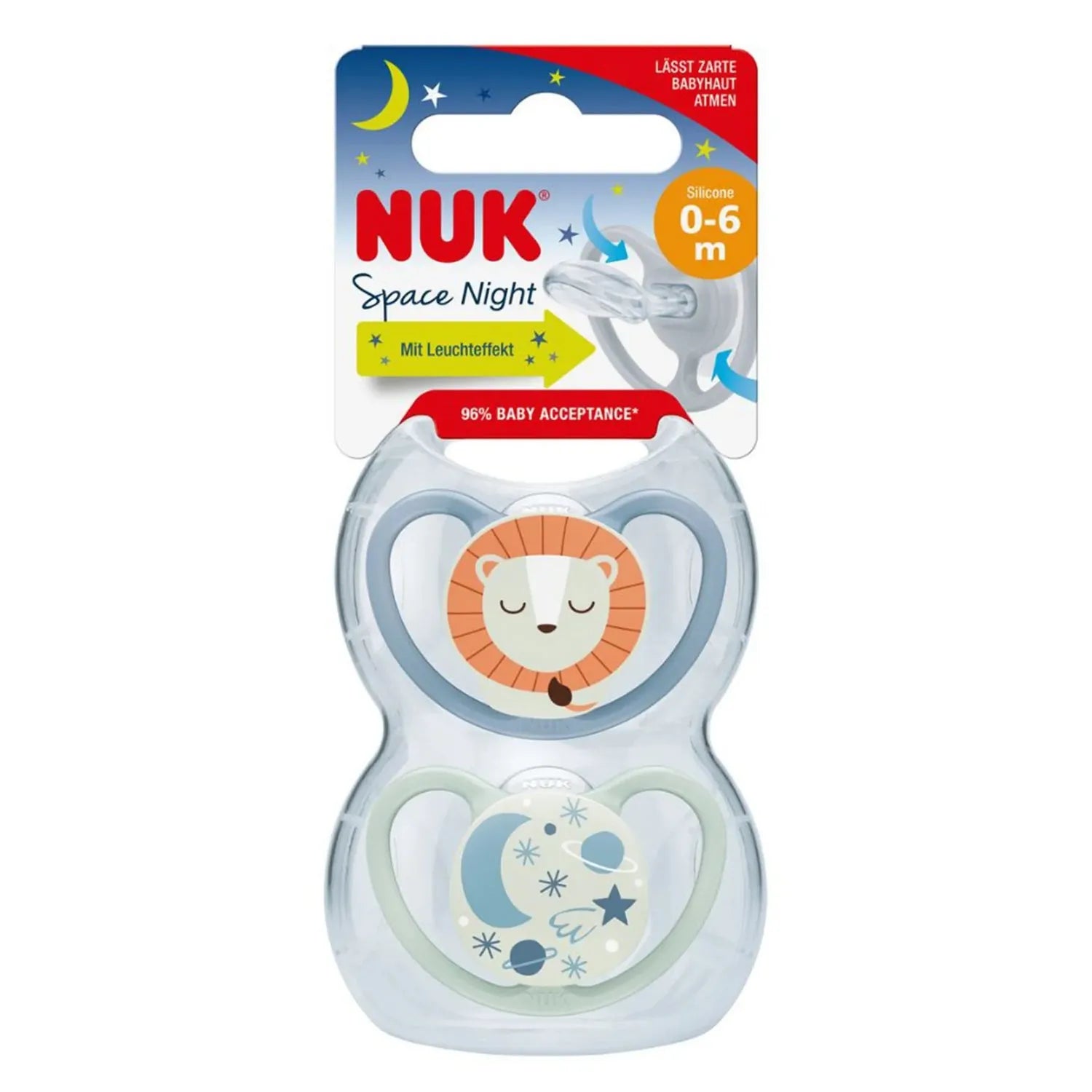 NUK Space Night Silicone Soother, 0-6 Months, 2 pcs