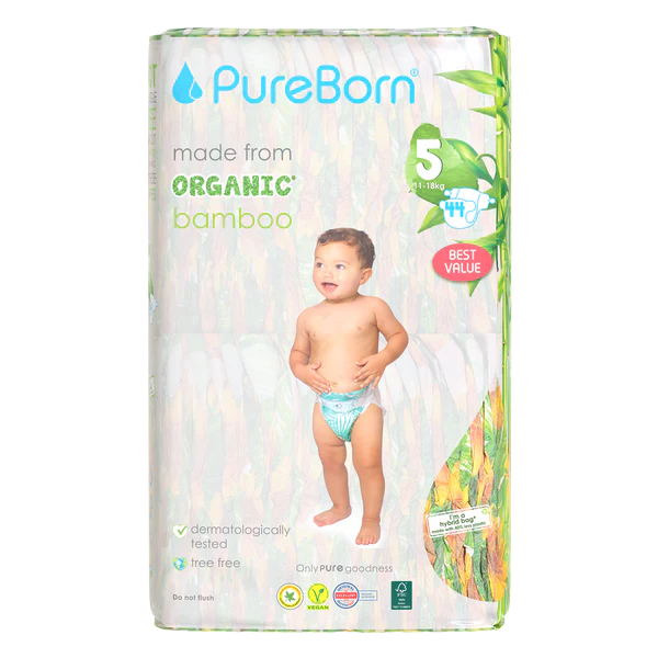 PureBorn Organic Bamboo Nappies (Size 5)