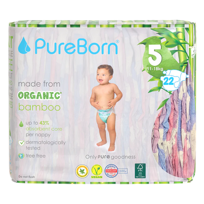 PureBorn Organic Bamboo Nappies (Size 5)