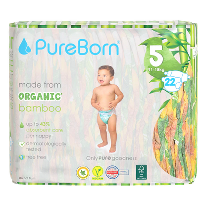 PureBorn Organic Bamboo Nappies (Size 5)
