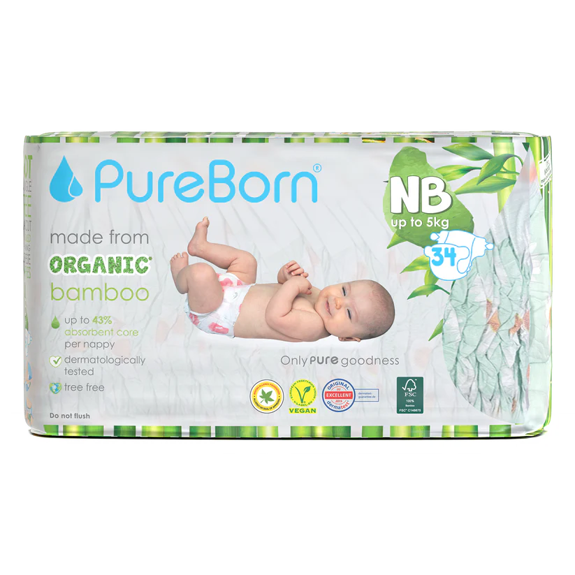 PureBorn Organic Bamboo Nappies, Newborn