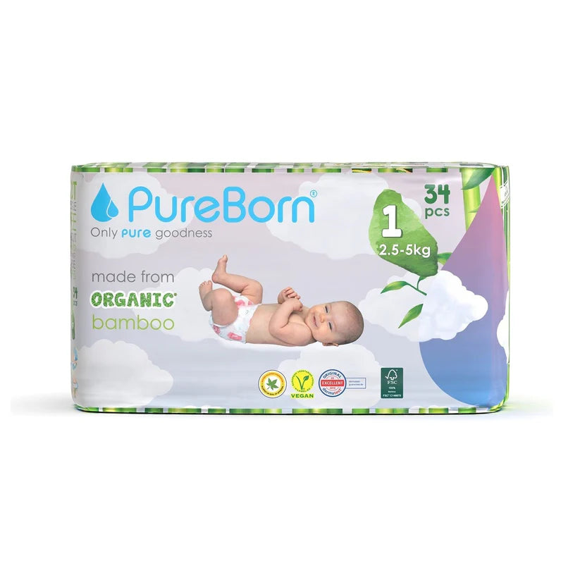 PureBorn Organic Bamboo Nappies, Newborn