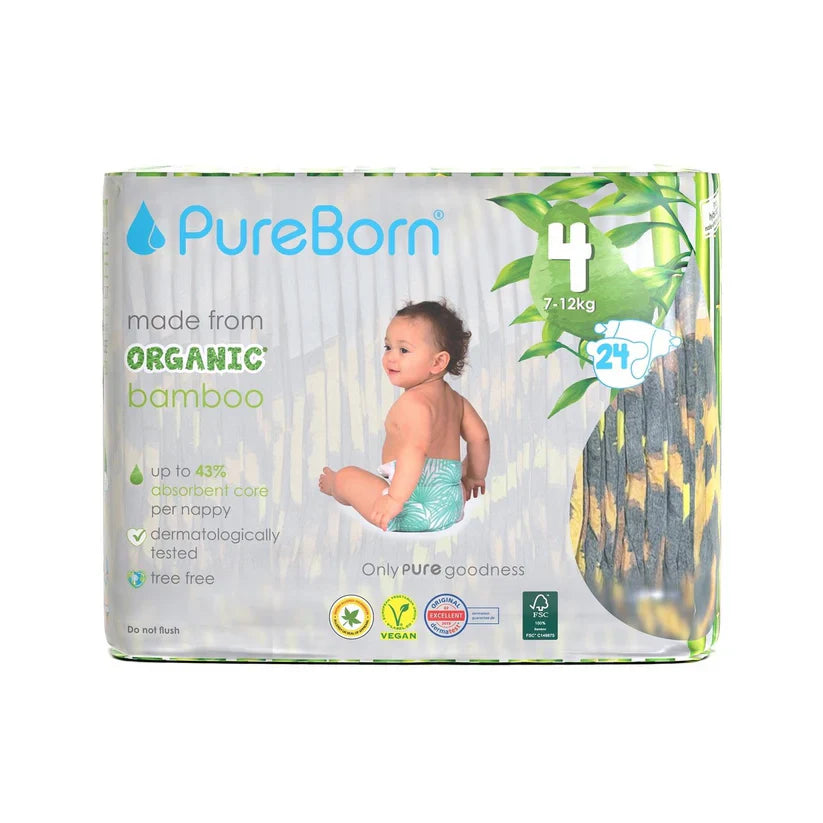 حفاضات PureBorn طبيعية من البامبو العضوي مقاس 4