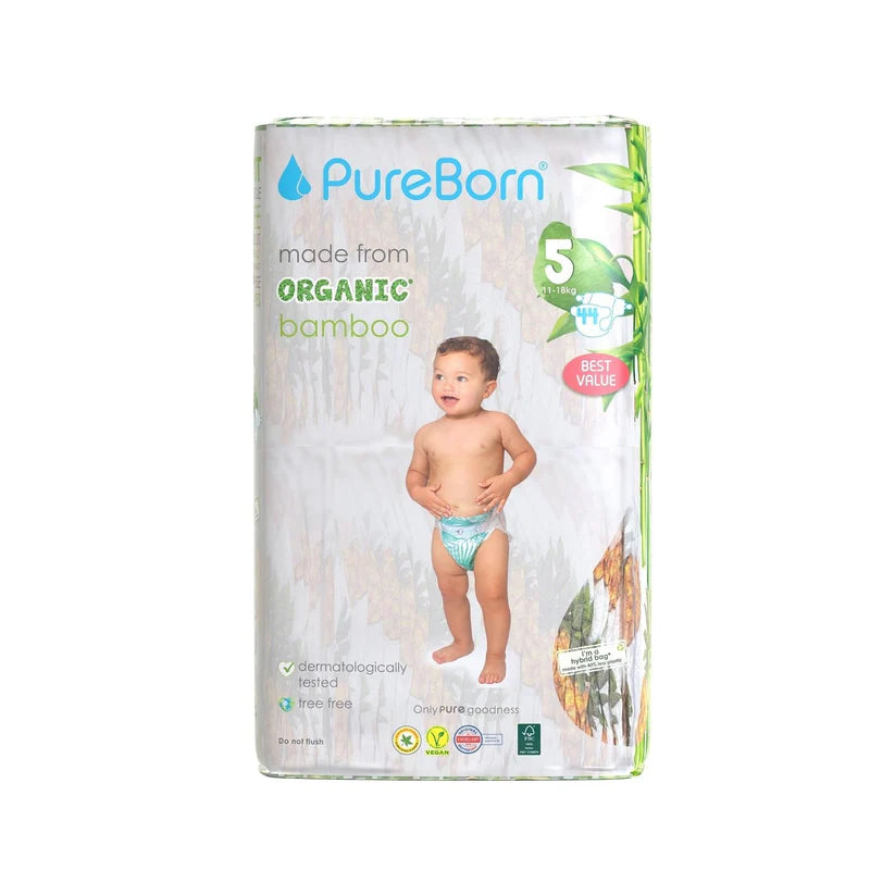 PureBorn Organic Bamboo Nappies, Size 5