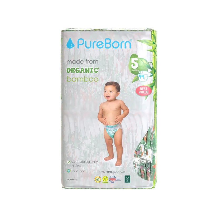 PureBorn Organic Bamboo Nappies, Size 5