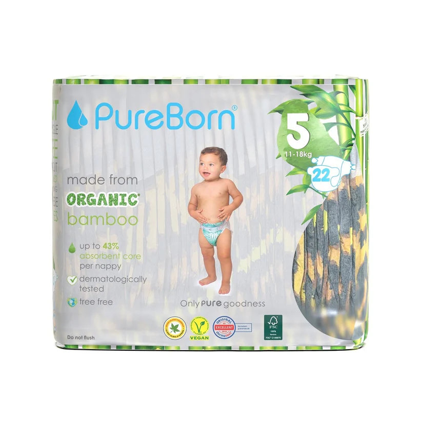 PureBorn Organic Bamboo Nappies, Size 5