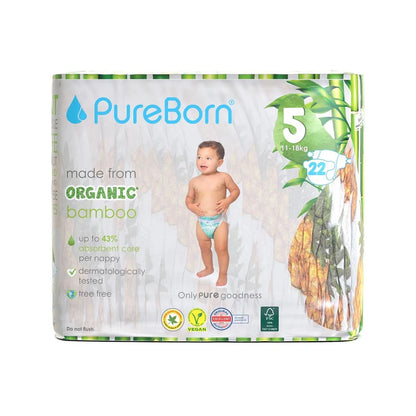 PureBorn Organic Bamboo Nappies (Size 5)