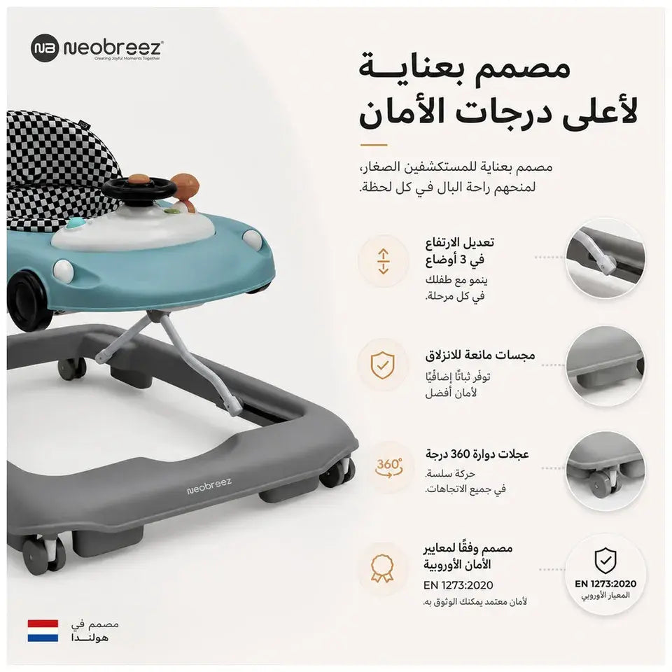 Neobreez Navix Premium 3-in-1 Activity Baby Walker – Blue/Grey
