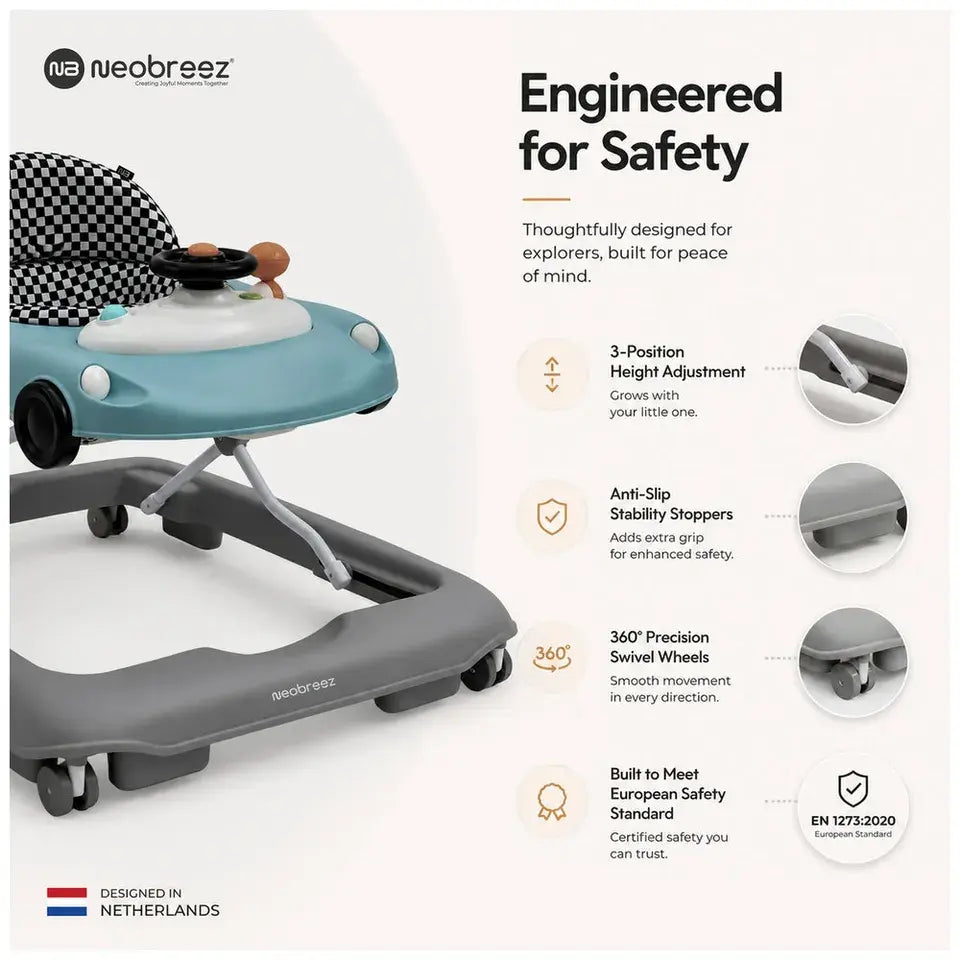 Neobreez Navix Premium 3-in-1 Activity Baby Walker – Blue/Grey
