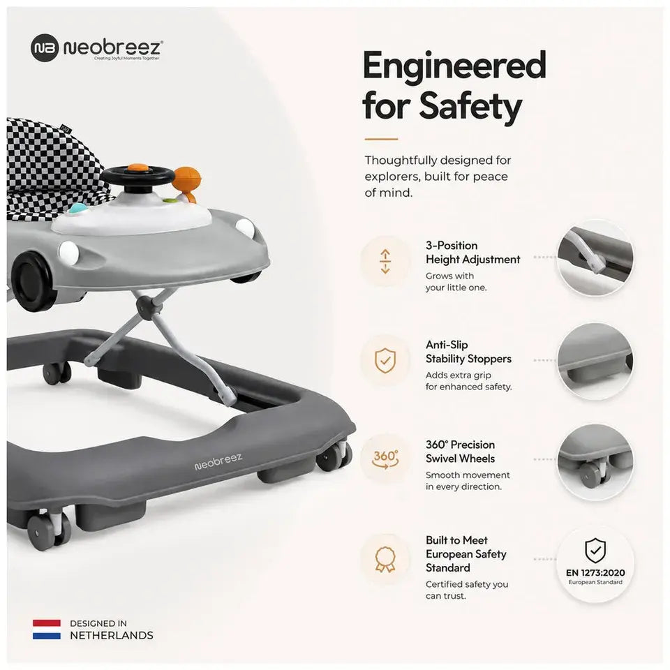 Neobreez Navix Premium 3-in-1 Activity Baby Walker – Grey
