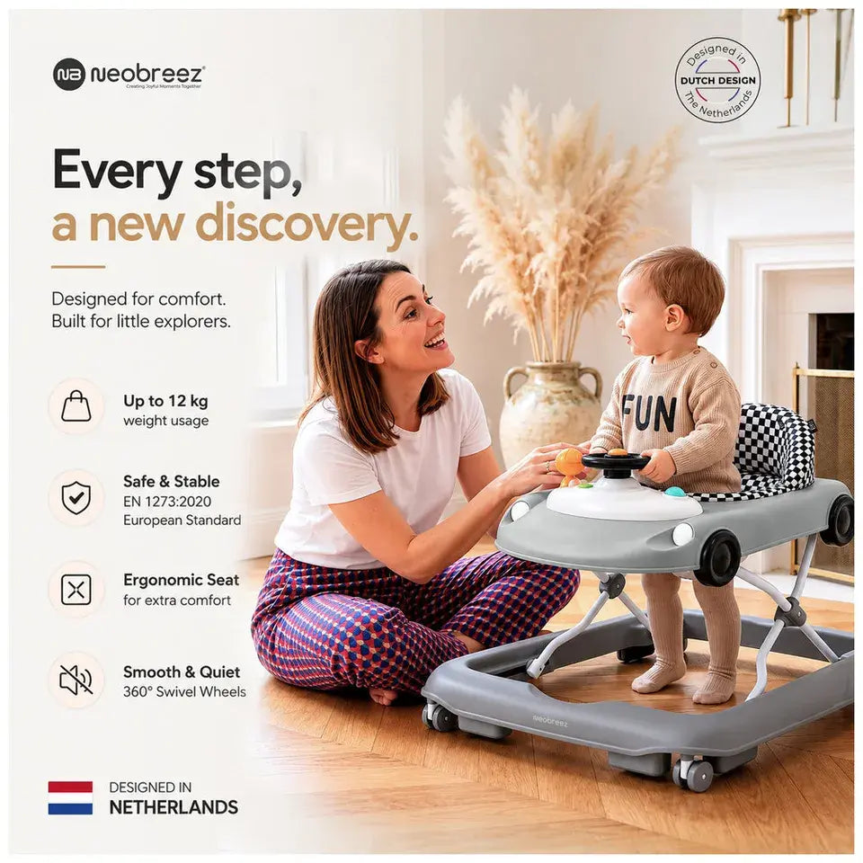 Neobreez Navix Premium 3-in-1 Activity Baby Walker – Grey