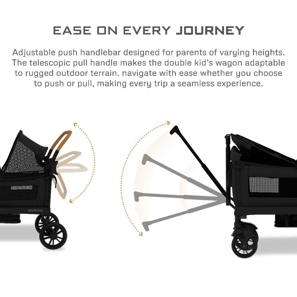 Neobreez Advi Wagon Cargo Push & Pull Foldable Double Stroller (Black)
