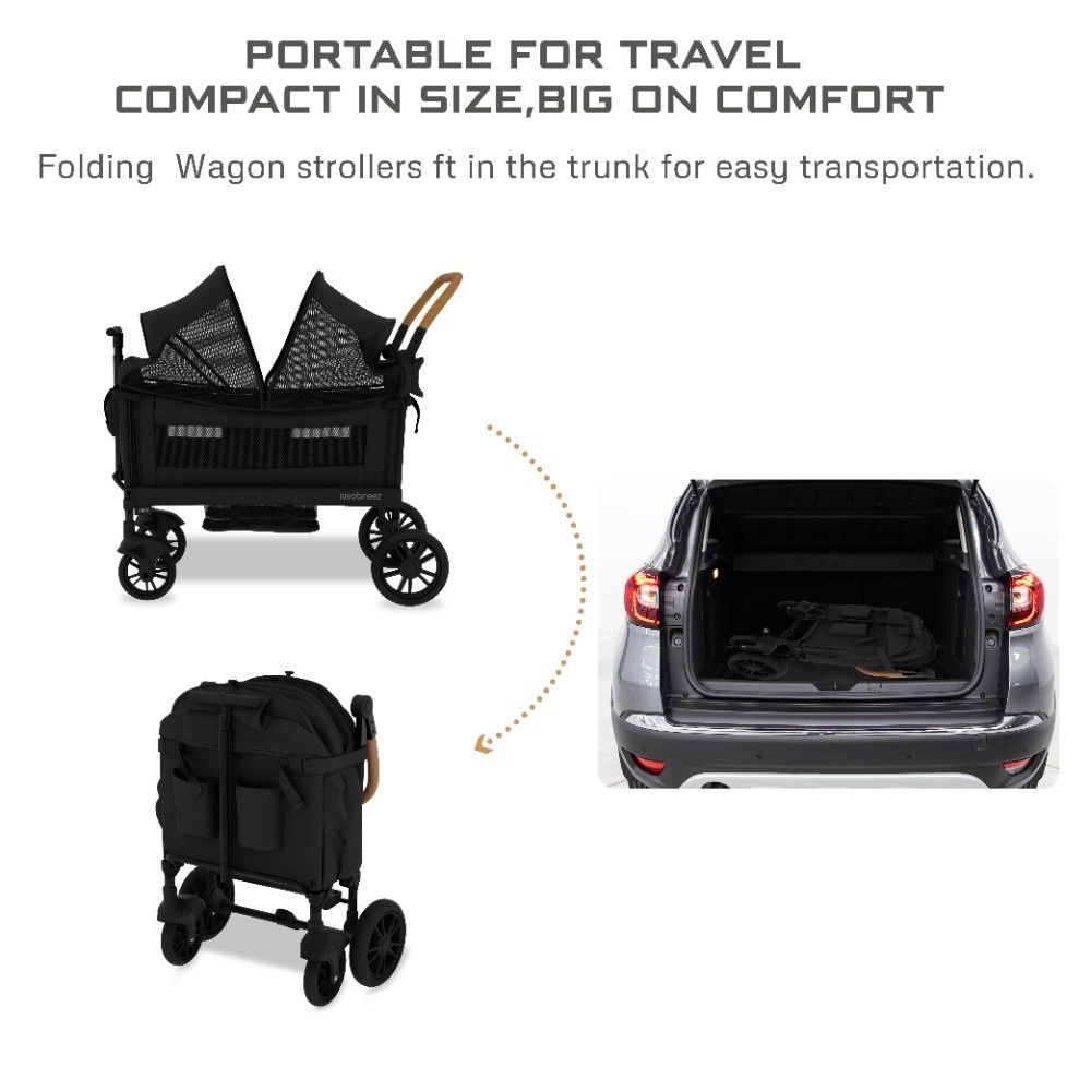 Neobreez Advi Wagon Cargo Push & Pull Foldable Double Stroller (Black)