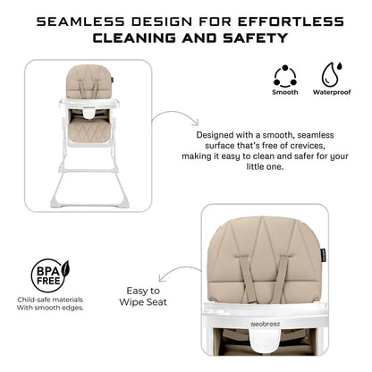 Neobreez Cris Foldable Baby High Chair – Beige/White