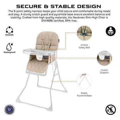 Neobreez Cris Foldable Baby High Chair – Beige/White