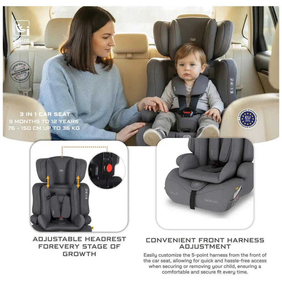 Neobreez ELEK 3-in-1 i-Size Toddler Car Seat – Grey