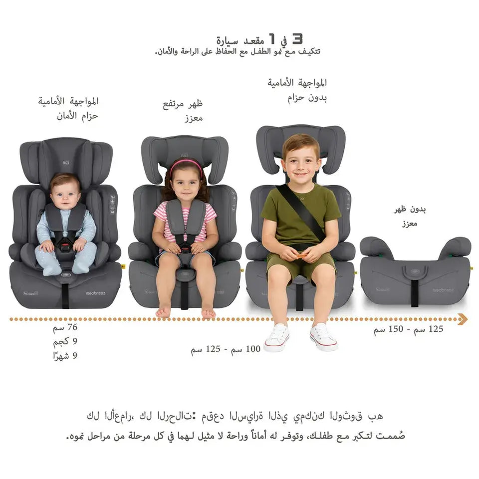 Neobreez ELEK 3-in-1 i-Size Toddler Car Seat – Grey