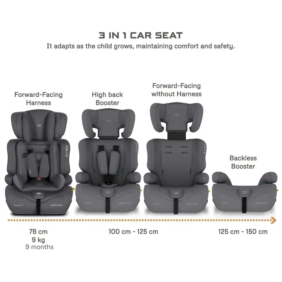 Neobreez ELEK 3-in-1 i-Size Toddler Car Seat – Grey
