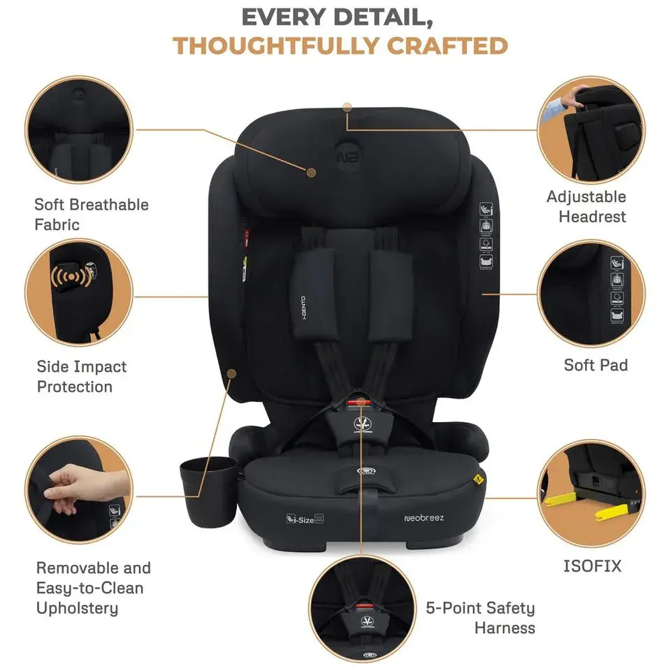Neobreez Gento Compact Foldable Travel Car Seat with ISOFIX – Black