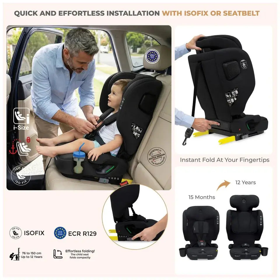 Neobreez Gento Compact Foldable Travel Car Seat with ISOFIX – Black