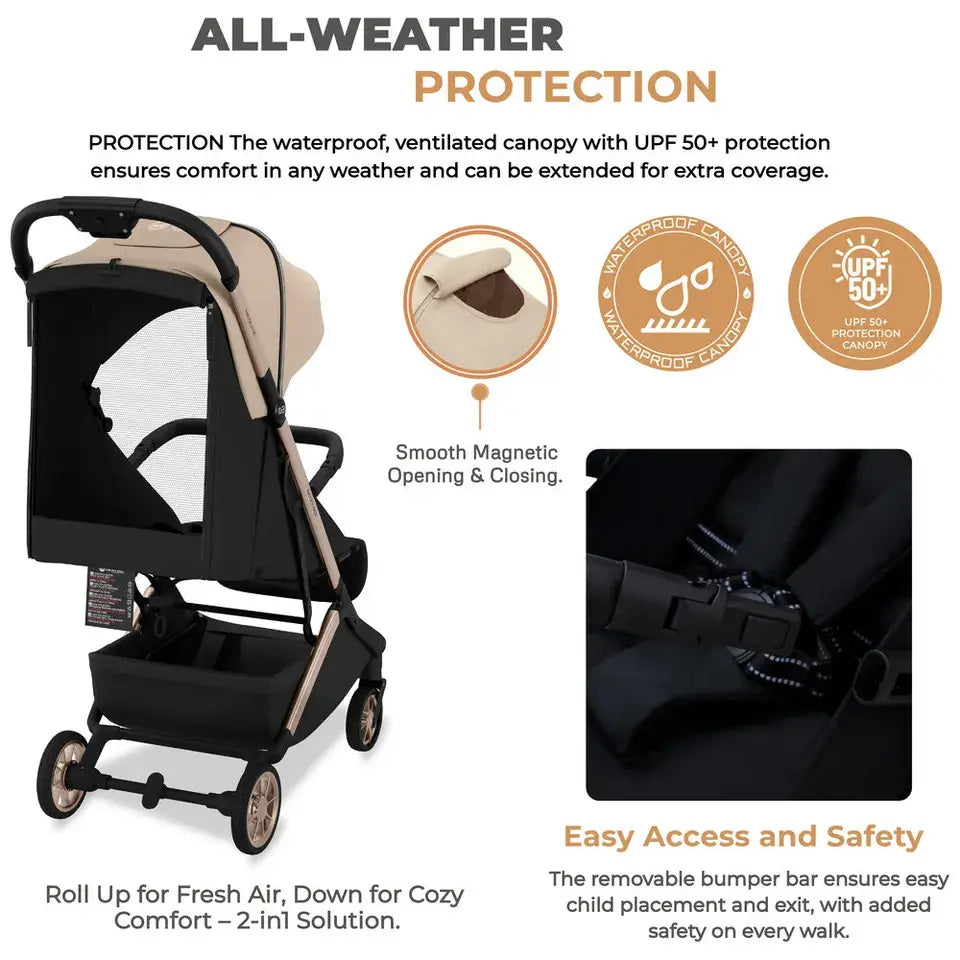 Neobreez Neolite Compact Cabin Stroller – Beige/Black