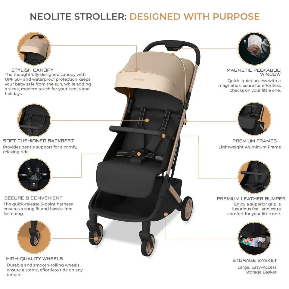 Neobreez Neolite Compact Cabin Stroller – Beige/Black