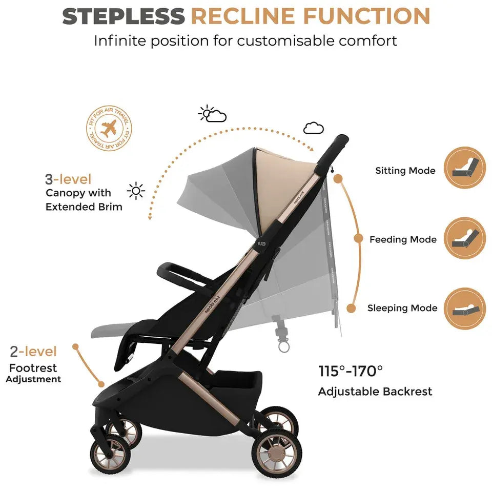Neobreez Neolite Compact Cabin Stroller – Beige/Black