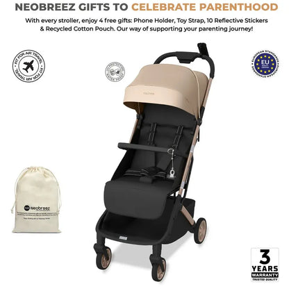 Neobreez Neolite Compact Cabin Stroller – Beige/Black