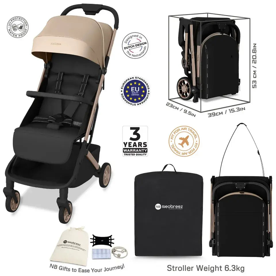 Neobreez Neolite Compact Cabin Stroller – Beige/Black