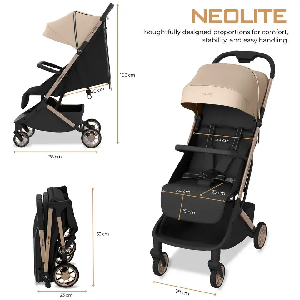 Neobreez Neolite Compact Cabin Stroller – Beige/Black