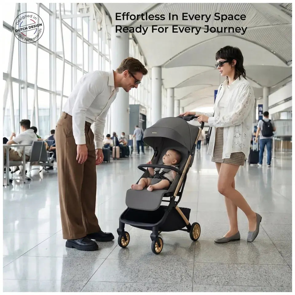 Neobreez Neolite Compact Cabin Travel Stroller – Grey/Gold