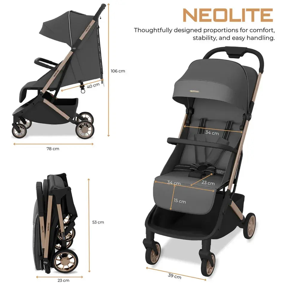Neobreez Neolite Compact Cabin Travel Stroller – Grey/Gold