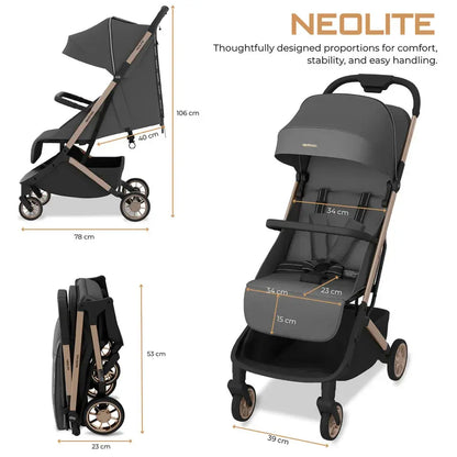 Neobreez Neolite Compact Cabin Travel Stroller – Grey/Gold