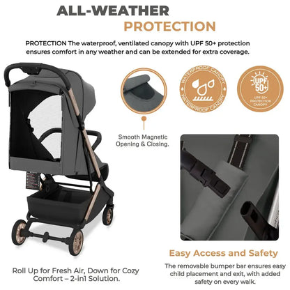 Neobreez Neolite Compact Cabin Travel Stroller – Grey/Gold