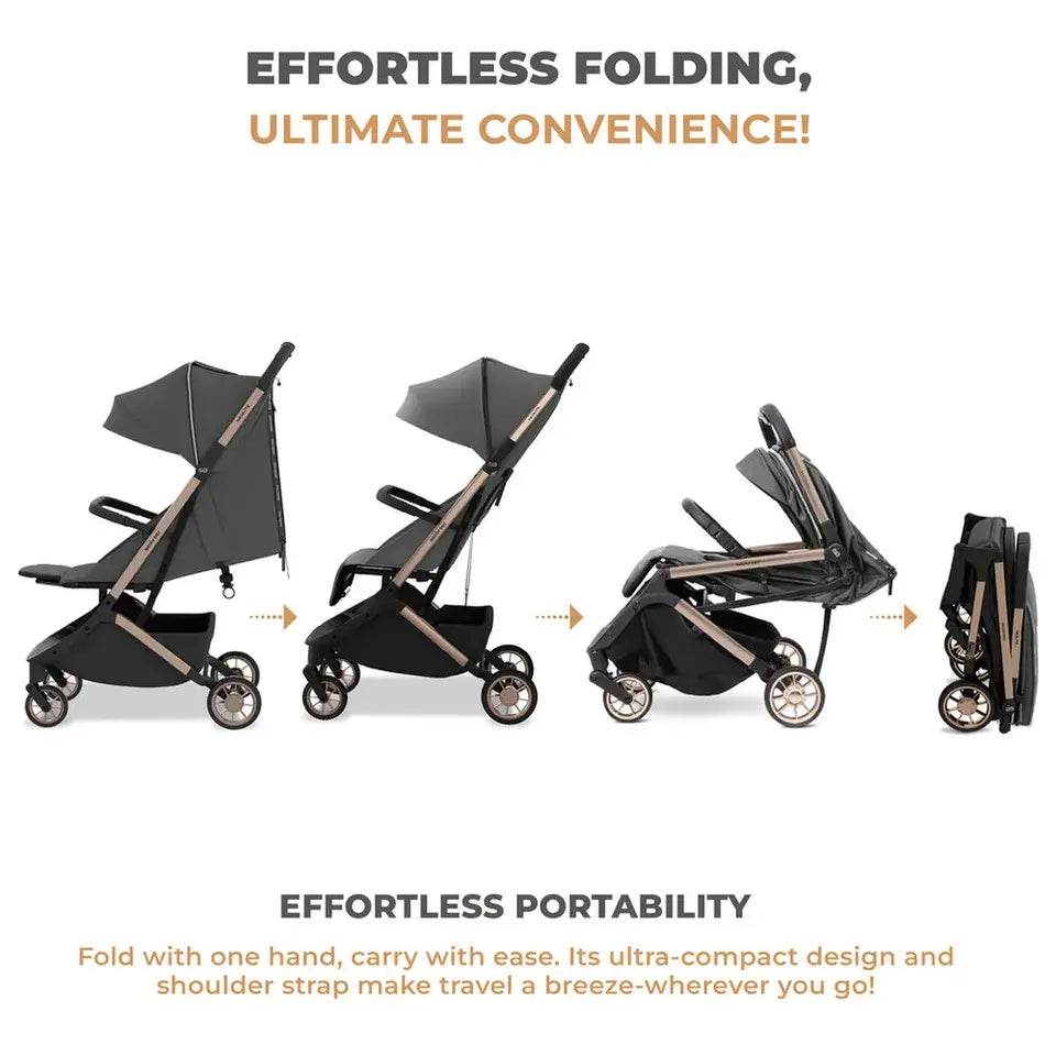 Neobreez Neolite Compact Cabin Travel Stroller – Grey/Gold