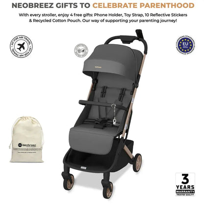 Neobreez Neolite Compact Cabin Travel Stroller – Grey/Gold