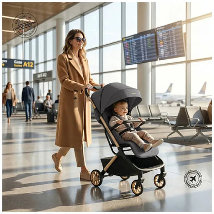 Neobreez Neolite Compact Cabin Travel Stroller – Grey/Gold