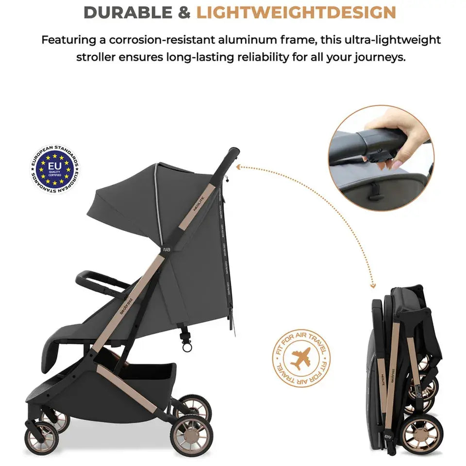 Neobreez Neolite Compact Cabin Travel Stroller – Grey/Gold