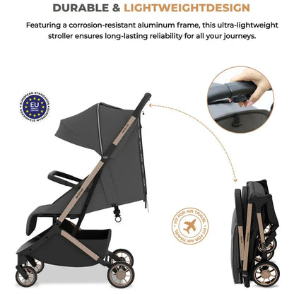 Neobreez Neolite Compact Cabin Travel Stroller – Grey/Gold