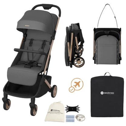 Neobreez Neolite Compact Cabin Travel Stroller – Grey/Gold