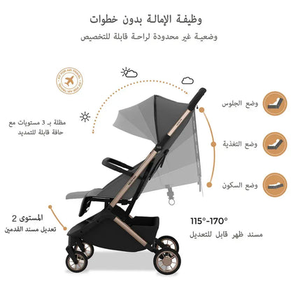 Neobreez Neolite Compact Cabin Travel Stroller – Grey/Gold
