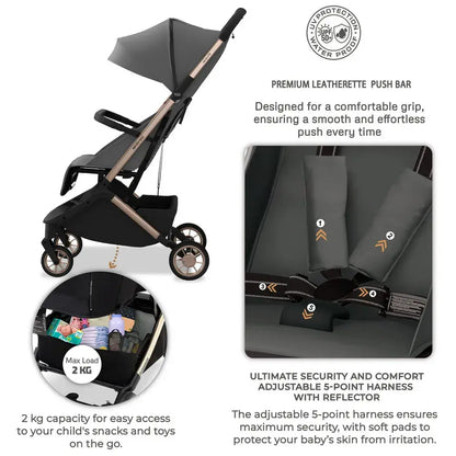 Neobreez Neolite Compact Cabin Travel Stroller – Grey/Gold