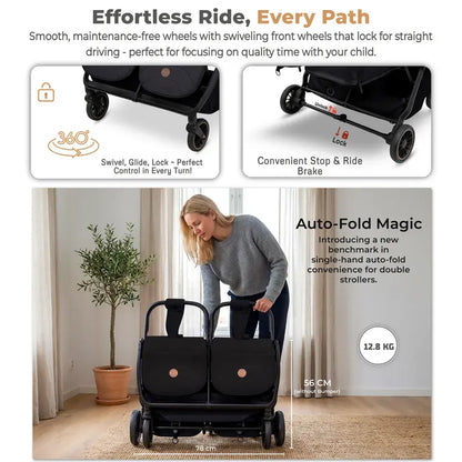 Neobreez Twinex Auto Fold Double Stroller – Compact Twin Stroller