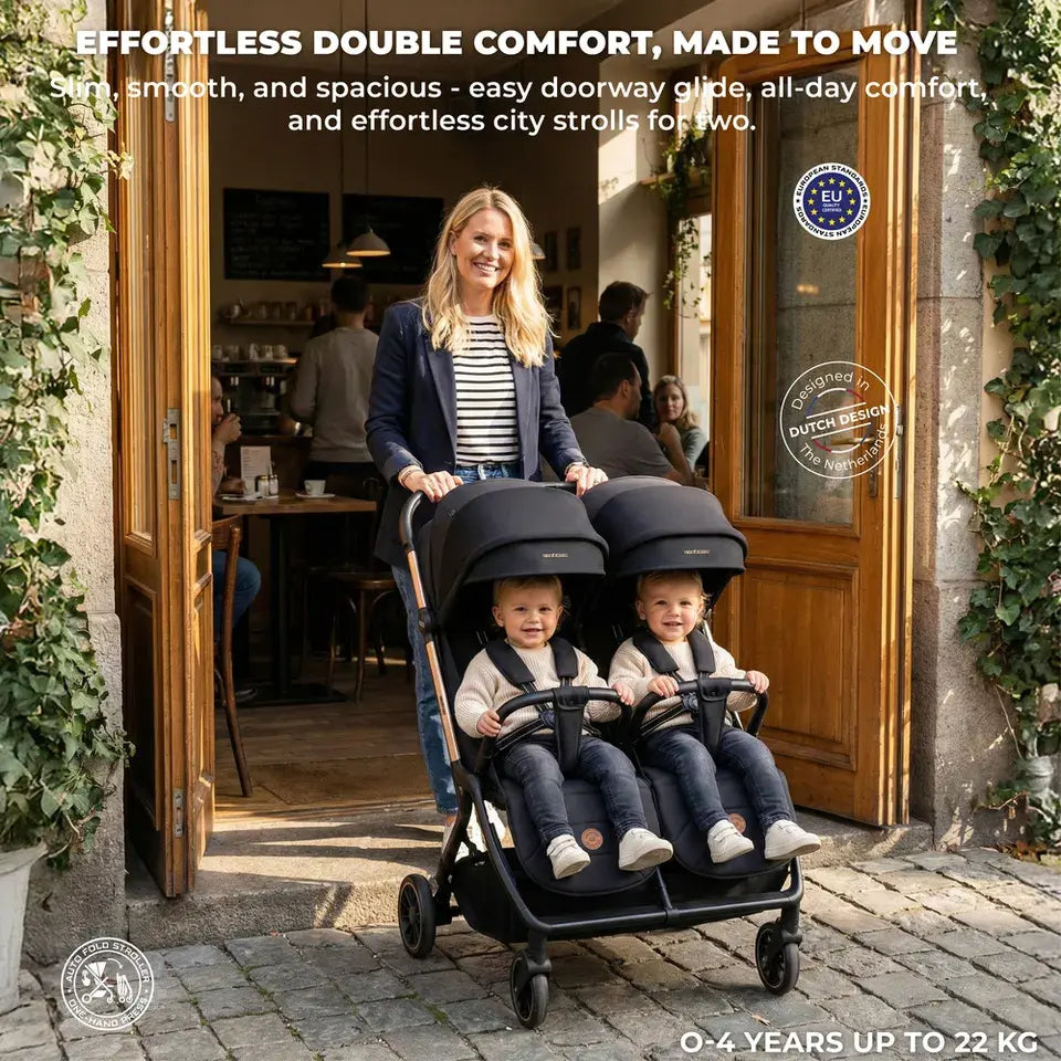 Neobreez Twinex Auto Fold Double Stroller – Compact Twin Stroller