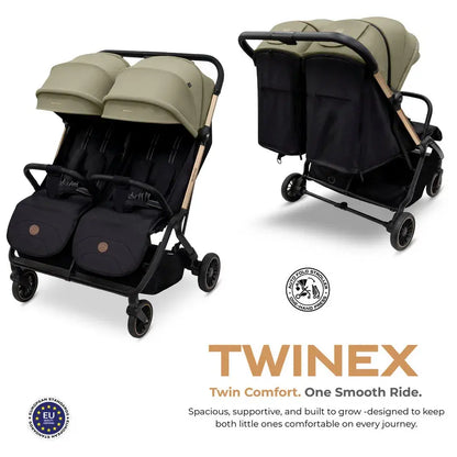 Neobreez Twinex Auto Fold Double Stroller – Compact Twin Stroller (Beige/Black)