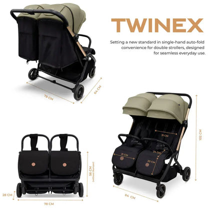 Neobreez Twinex Auto Fold Double Stroller – Compact Twin Stroller (Beige/Black)