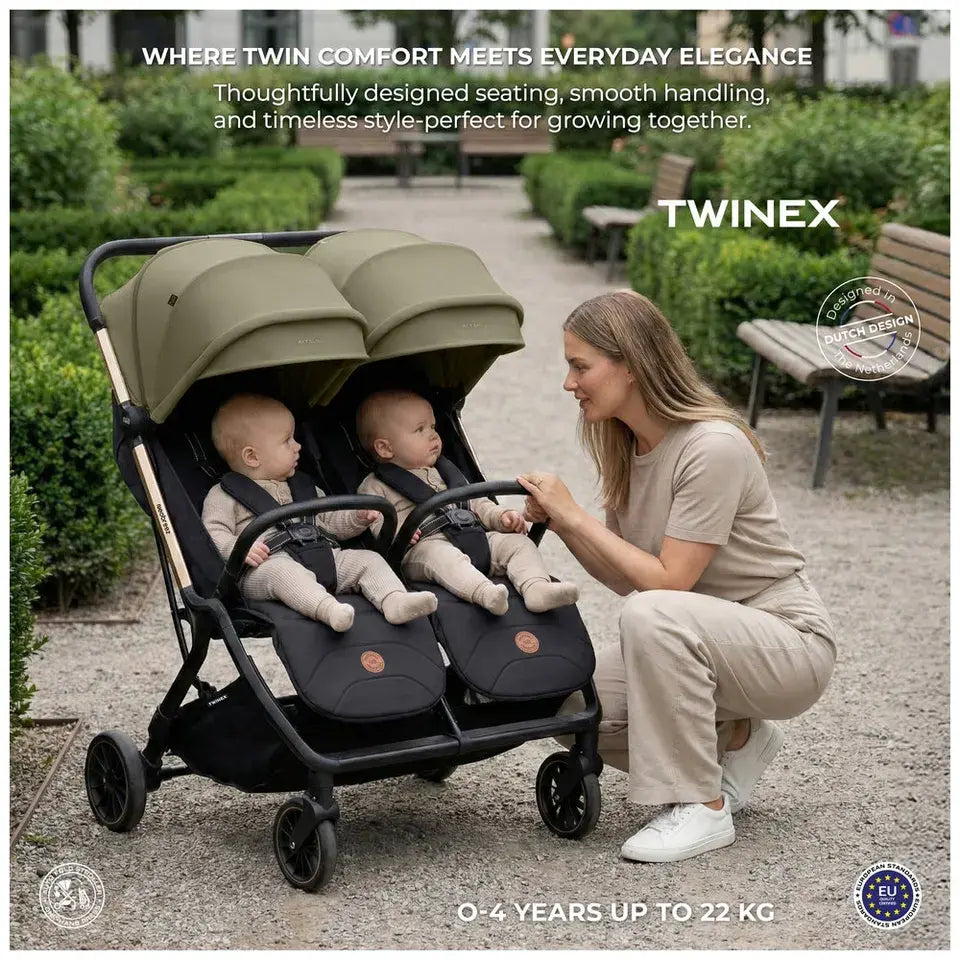 Neobreez Twinex Auto Fold Double Stroller – Compact Twin Stroller (Beige/Black)
