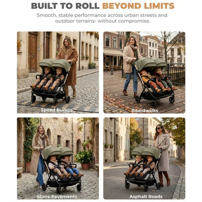 Neobreez Twinex Auto Fold Double Stroller – Compact Twin Stroller (Beige/Black)